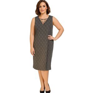 AGB Dress Sleeveless Gray Black Diamond Lace Up V Neck Women's Woman's Size 8